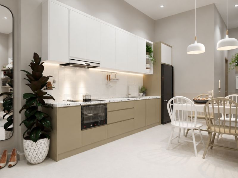 thiết kế nội thất căn hộ chung cư 65m2 bếp chữ I
