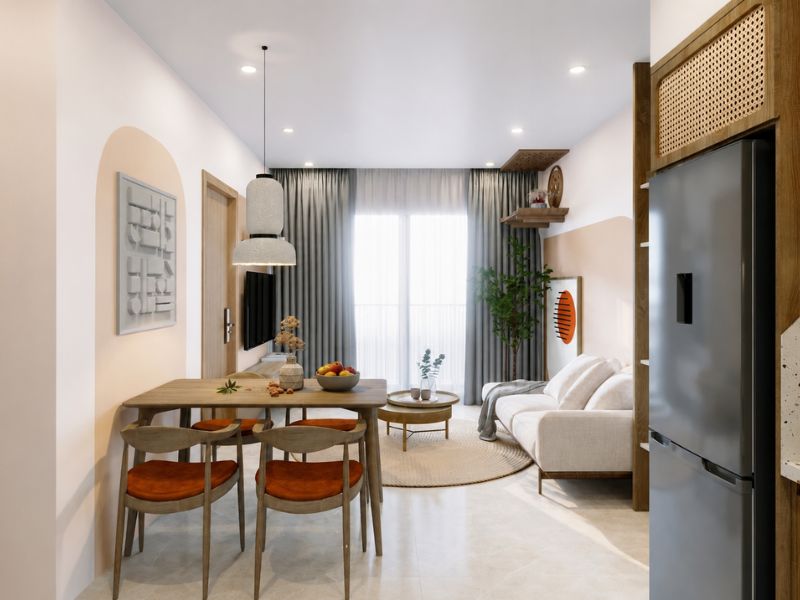 thiết kế nội thất căn hộ chung cư hiện đại khu bếp Japandi