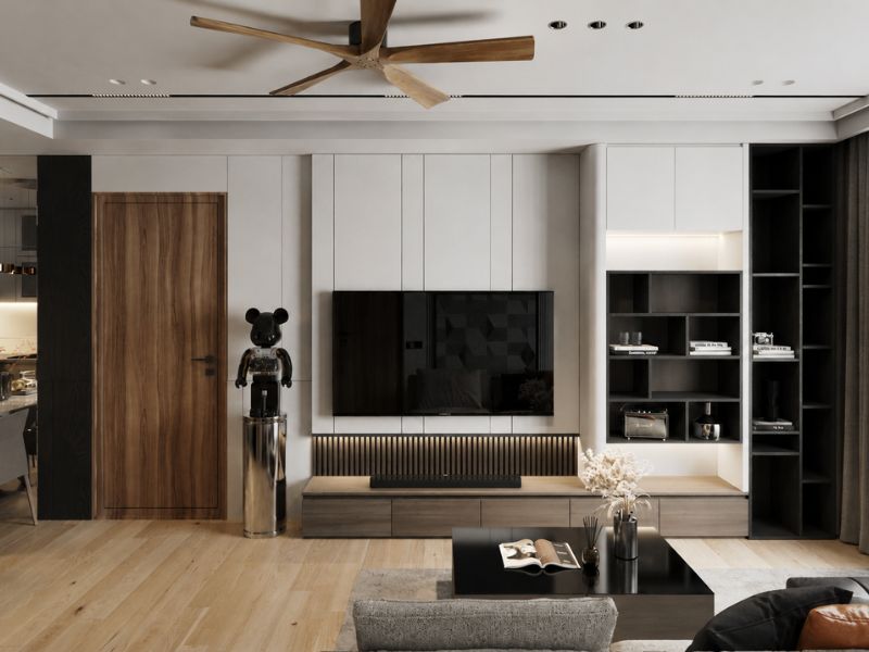 thiết kế nội thất căn hộ chung cư hiện đại khu bếp liền phòng khách