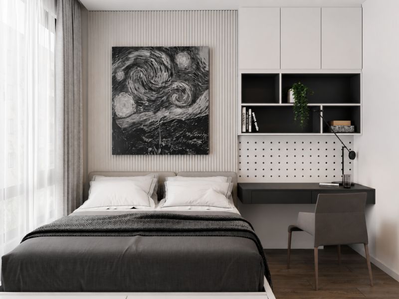 thiết kế nội thất chung cư 50m2 2 phòng ngủ phòng ngủ phụ hiện đại 