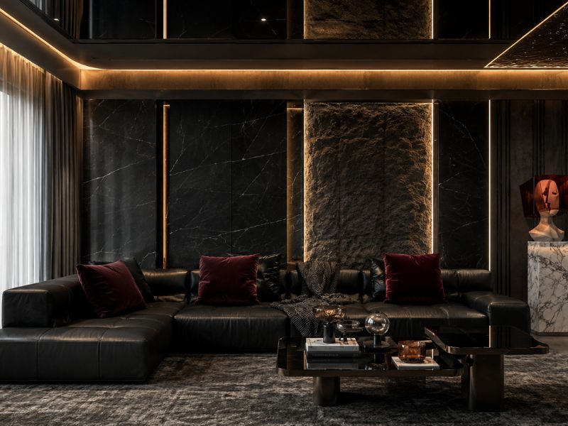 thiết kế nội thất chung cư penthouse phòng khách bàn trà sang trọng hiện đại
