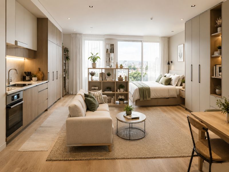 thiết kế nội thất chung cư studio đẹp hiện đại không gian mở 