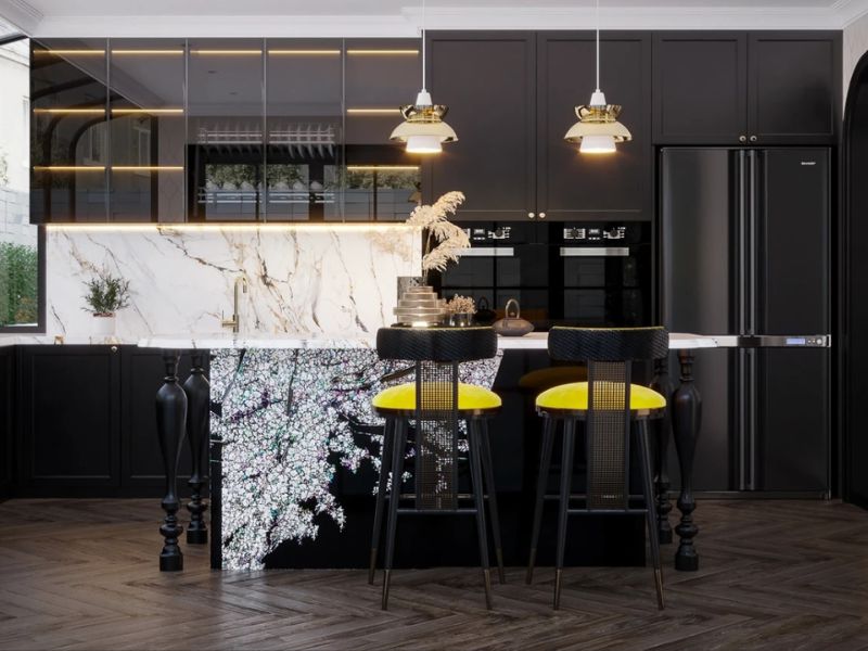 thiết kế nội thất khu bếp căn hộ chung cư Indochine sang trọng hiện đại 