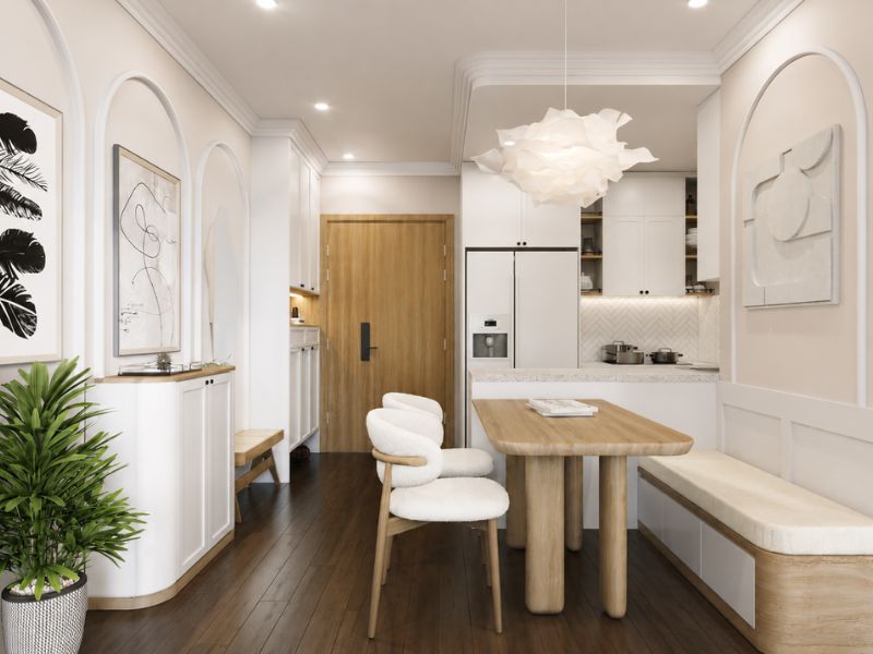 thiết kế nội thất phòng bếp căn hộ chung cư 55m2 2 phòng ngủ hiện đại 