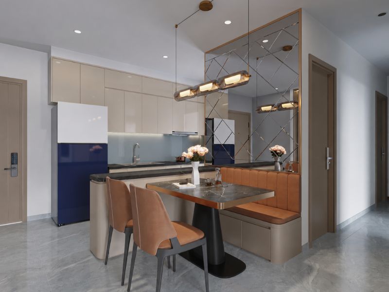 thiết kế nội thất bếp chữ I hiện đại căn hộ chung cư 70m2