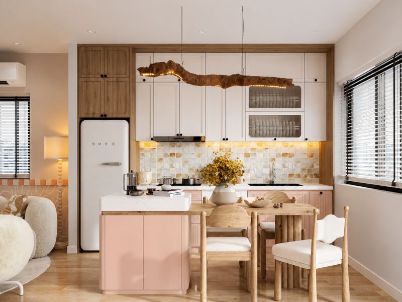 thiết kế nội thất phòng bếp căn hộ chung cư Bắc Âu bố cục chữ I