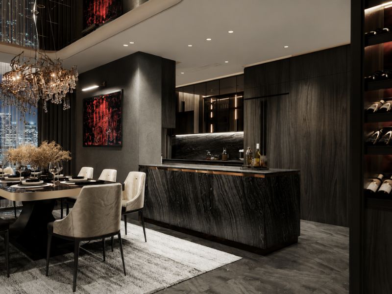 thiết kế nội thất phòng bếp căn hộ chung cư phong cách Luxury cao cấp
