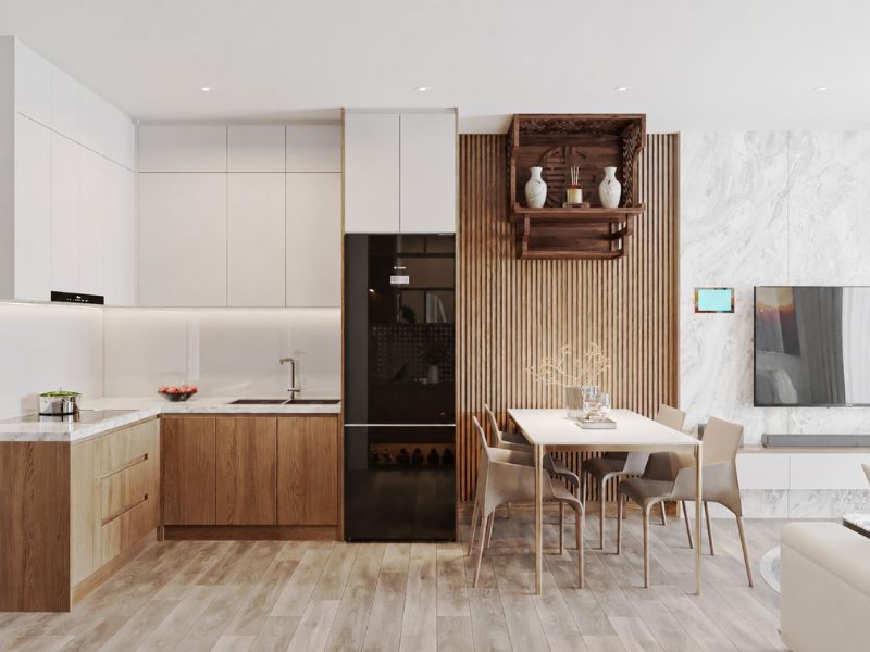 thiết kế nội thất phòng bếp chung cư 40m2 hiện đại