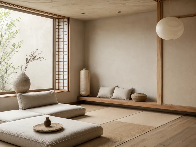 Thiết kế nội thất phong cách Wabi Sabi thông thoáng không lộn xộn
