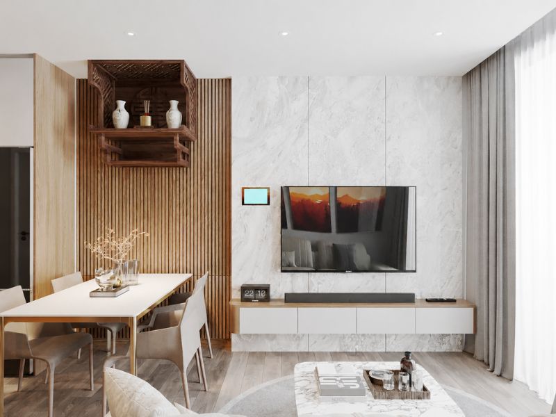thiết kế nội thất phòng khách chung cư 40m2 hiện đại tối ưu