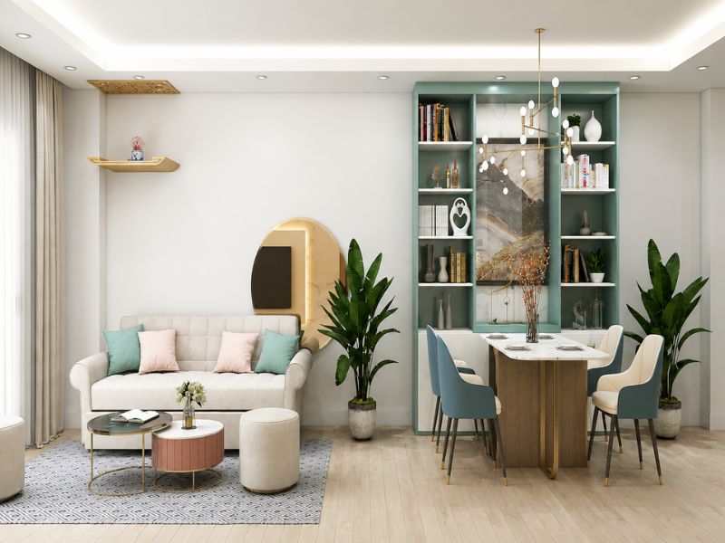 thiết kế nội thất phòng khách chung cư 60m2 hiện đại sang trọng