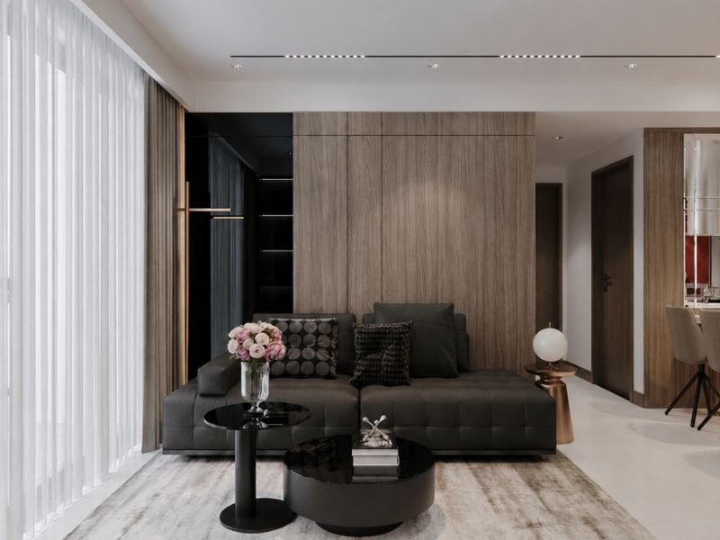 thiết kế nội thất phòng khách chung cư 85m2 sofa hiện đại