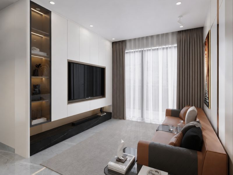 thiết kế nội thất phòng khách chung cư hiện đại 70m2 tinh tế