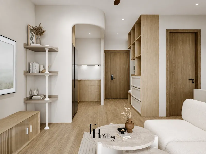 Thiết kế nội thất phòng khách Wabi Sabi cho căn hộ Vinhomes Grand Park