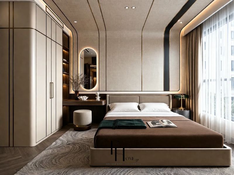 thiết kế nội thất phòng ngủ master chung cư 80m2 sang trọng ấm áp