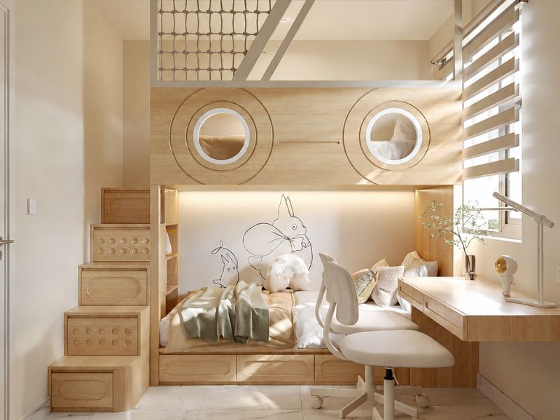 thiết kế nội thất phòng ngủ phụ chung cư 75m2 bàn học hiện đại