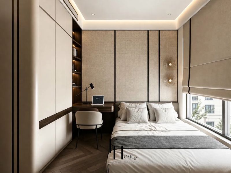 thiết kế nội thất phòng ngủ phụ chung cư 80m2 hiện đại tối giản
