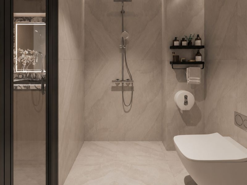 thiết kế nội thất phòng tắm căn hộ 43m2 hiện đại