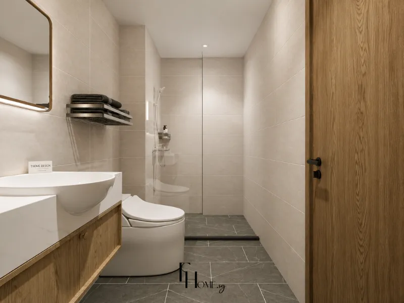 Thiết kế nội thất phòng vệ sinh Vinhomes Grand Park 70m² phong cách Wabi Sabi