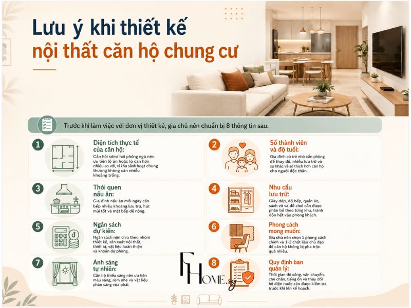 lưu ý khi thiết kế nội thất căn hộ chung cư trước khi thi công