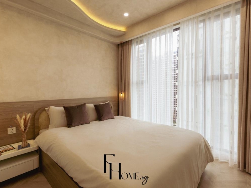 Phòng ngủ Wabi Sabi Lumière Boulevard 74m² cạnh cửa kính lớn