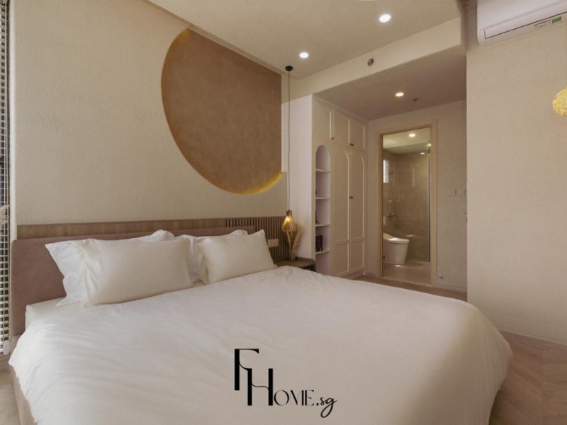 Mẫu phòng ngủ Wabi Sabi Lumière Boulevard 74m² với tường bán nguyệt