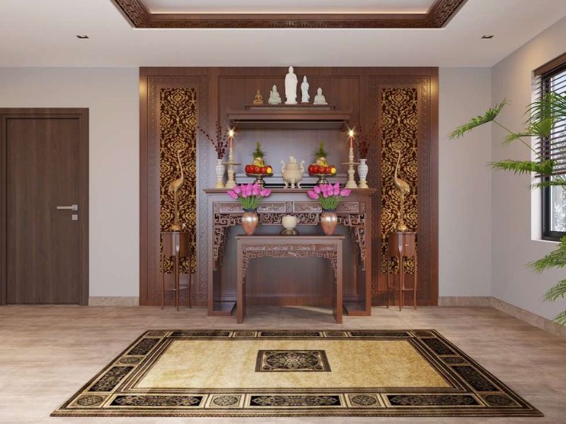 thiết kế nội thất phòng thờ chung cư không gian thờ trang nghiêm sang trọng