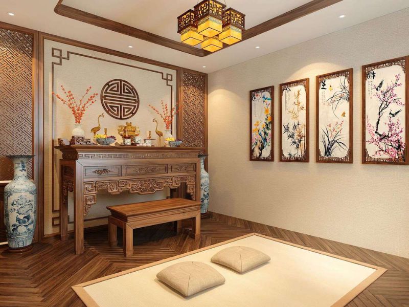 thiết kế nội thất phòng thờ chung cư không gian thờ truyền thống gỗ