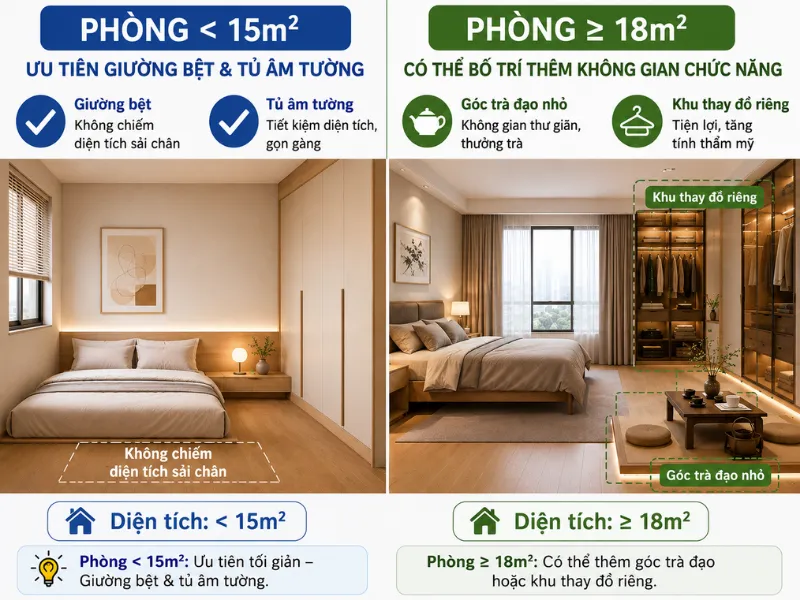 Cần chọn nội thất phù hợp với diện tích căn hộ khi thiết kế nội thất phòng ngủ kiểu Nhật