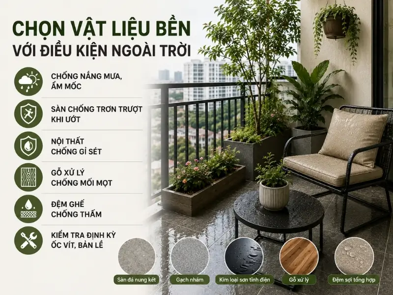 Chọn vật liệu bền với điều kiện ngoài trời cho ban công chung cư
