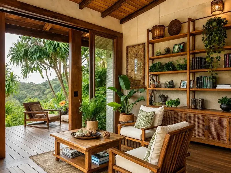 Gỗ tự nhiên trong thiết kế nội thất phong cách Tropical