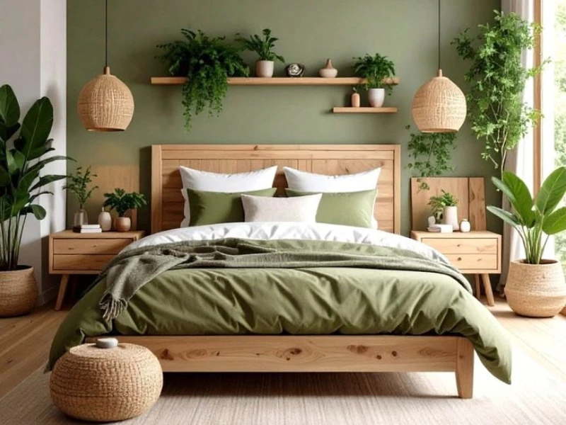 Kệ tường tạo góc xanh thư giãn gọn gàng cho phòng ngủ chung cư tối giản
