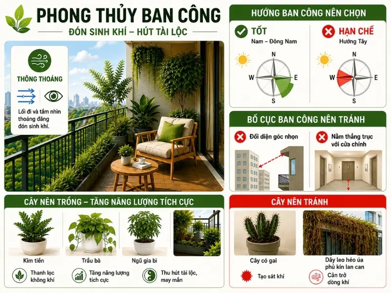 Thiết kế ban công chung cư cần cân nhắc về yếu tố phong thủy