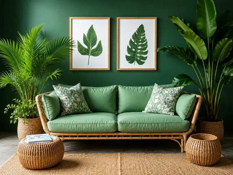Màu xanh lá chủ đạo trong thiết kế nội thất phong cách Tropical