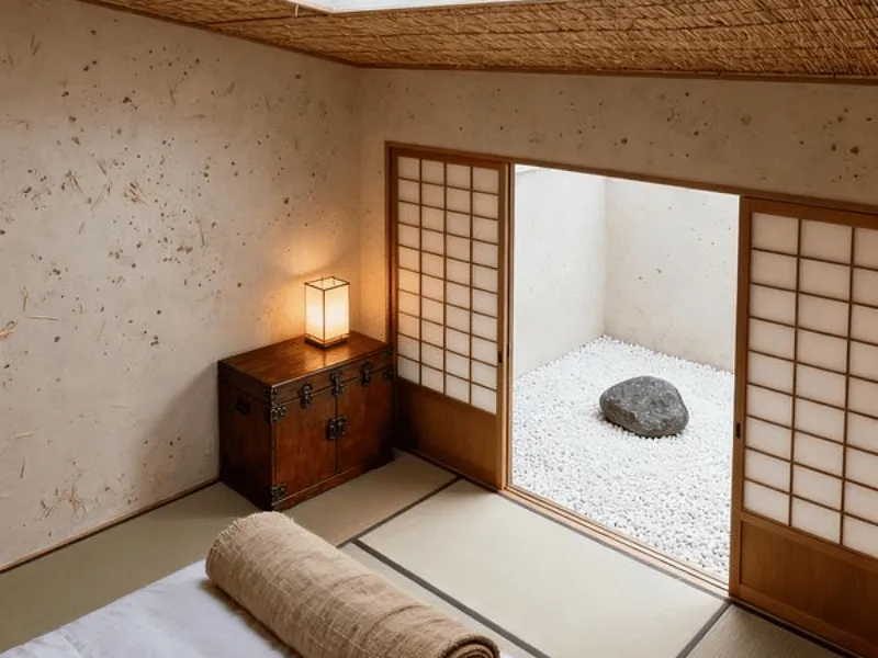 Phòng ngủ kiểu Nhật sử dụng cửa trượt Shoji và chiếu Tatami