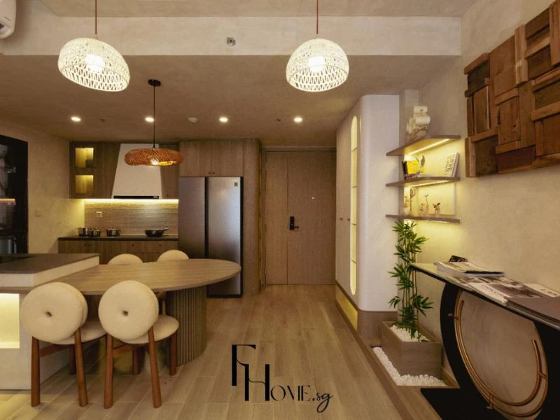 Thiết kế chung cư tối giản Lumiere Boulevard với phòng bếp liền bàn ăn