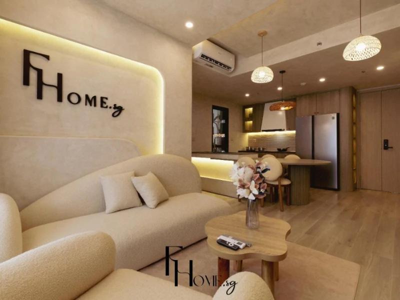Thiết kế chung cư tối giản Lumiere Boulevard với phòng khách liền bếp