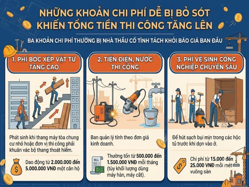 Bảng tổng hợp ba khoản chi phí ngầm dễ phát sinh khi thi công nội thất căn hộ chung cư