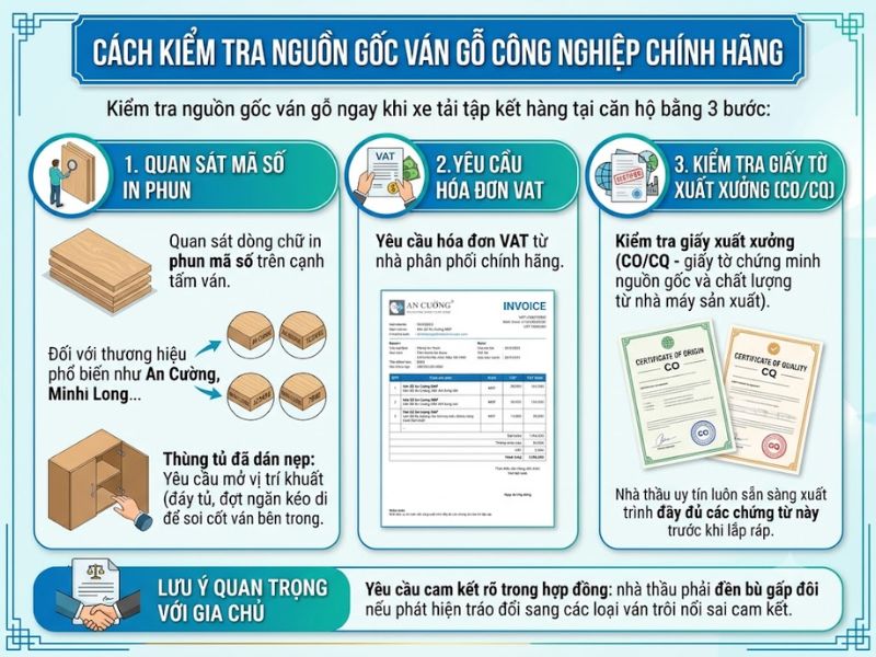Hướng dẫn ba bước kiểm tra nguồn gốc ván gỗ công nghiệp chính hãng tại căn hộ