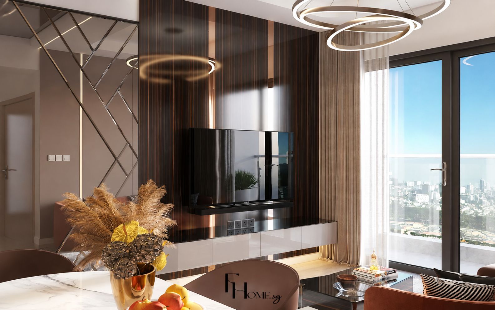 Phối cảnh phòng khách chung cư Lumiere Boulevard 54m² hiện đại