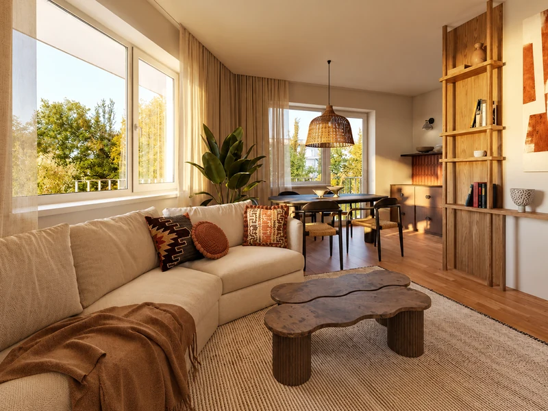 Mẫu phòng khách chung cư 65m2 với không gian rộng rãi