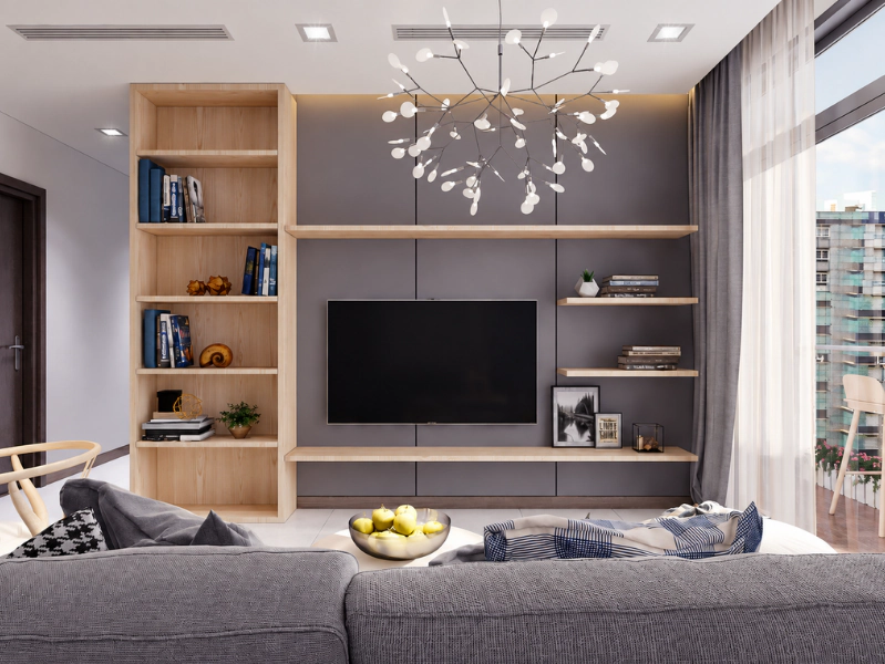 Phòng khách chung cư 2 phòng ngủ với diện tích 60m2