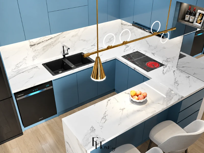 Thiết kế phòng bếp căn hộ Lumiere Boulevard 75m2 phong cách hiện đại, phân bổ diện tích thông minh.
