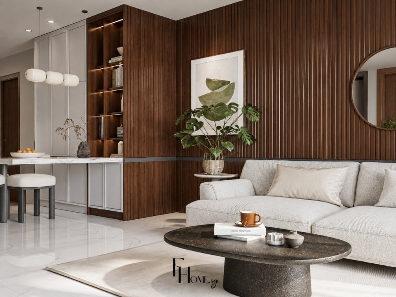 Phòng khách căn hộ Vinhomes Grand Park 46m2 được Fhome Sài Gòn thiết kế