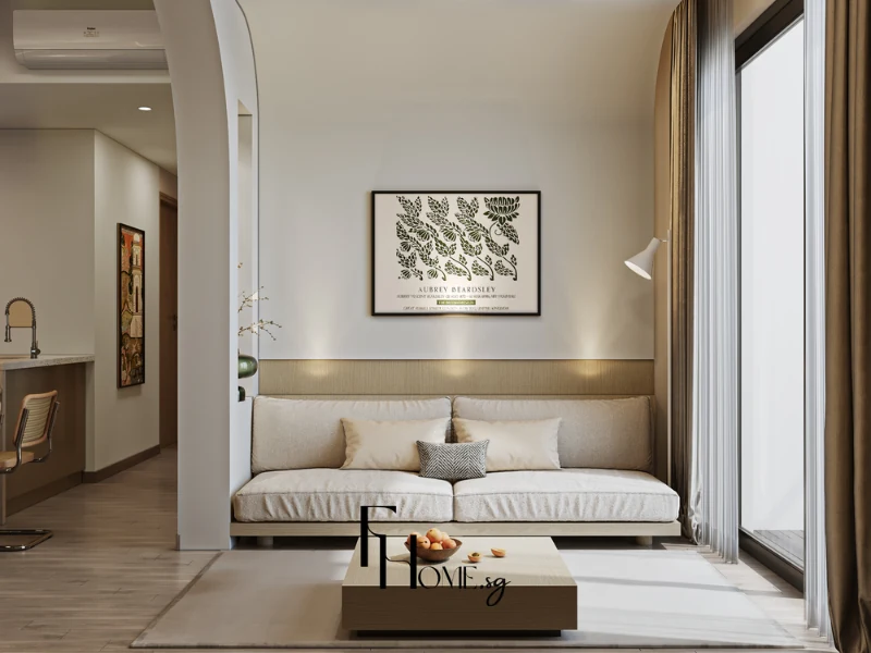 Thiết kế phòng khách Masterise Centre Point 100m2 phong cách hiện đại, tối ưu không gian mở.