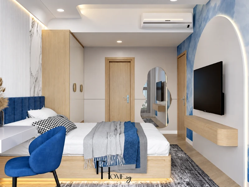 Phòng ngủ Lumiere Boulevard 75m2 hiện đại ưu tiên nội thất tinh gọn giúp nới rộng thị giác.