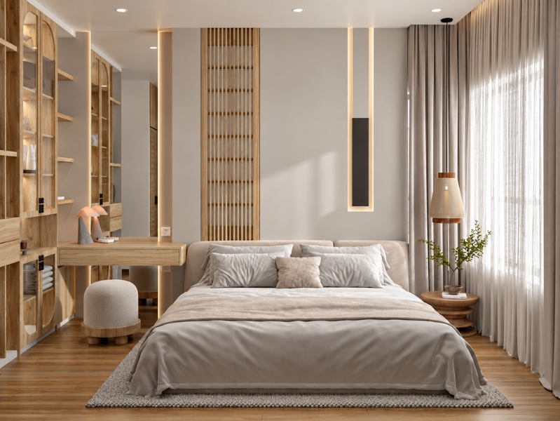 Phòng ngủ chính chung cư phong cách Nhật Bản