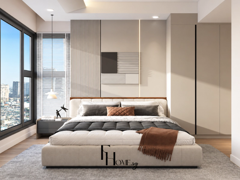Phòng ngủ master Lumiere Boulevard với cửa kính và tủ kịch trần
