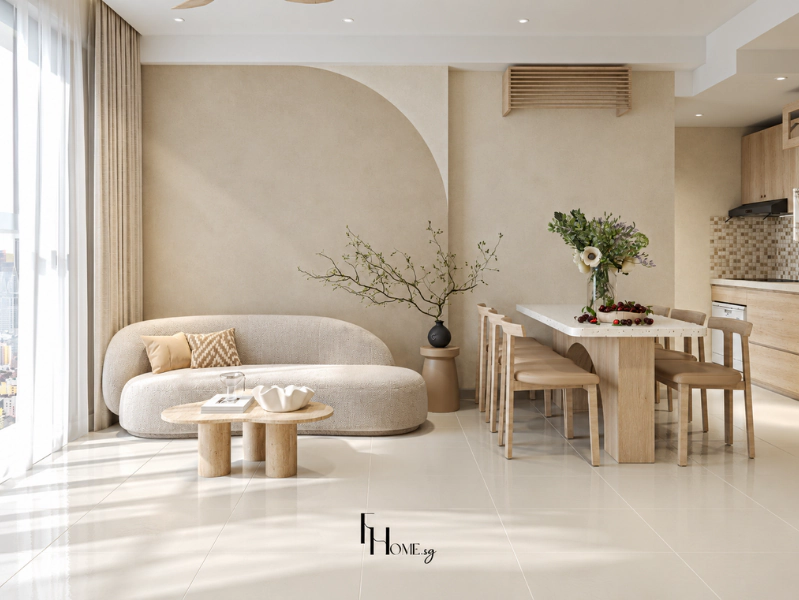 Thiết kế mở Wabi Sabi Alto City liên thông phòng khách và bàn ăn