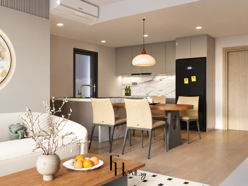 Thiết kế mở liên thông phòng ăn và bếp tại Lumiere Boulevard 74m2
